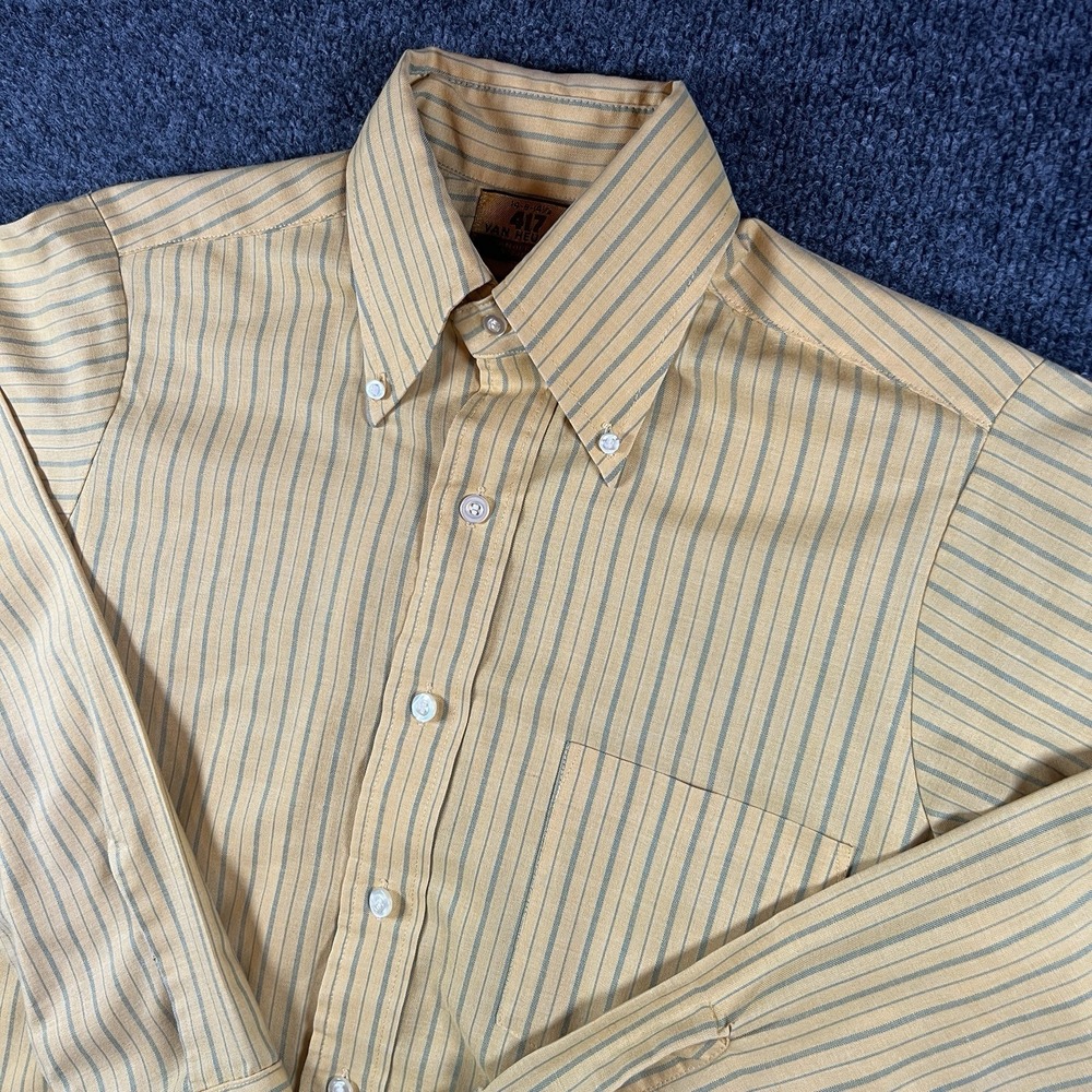 Vintage 1960s Van Heusen 417 Vanopress V-Taper Shirt Yellow Stripe USA 14.5 READ